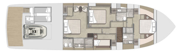 Cranchi Sessantasette - Layout sottocoperta a 4 cabine.