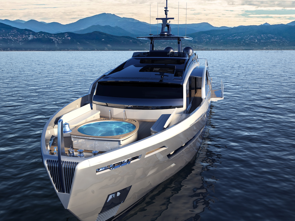 Pershing GTX116 vista di prua con la Jacuzzi.