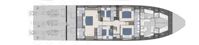 Pershing GTX116 - Layout lower deck.