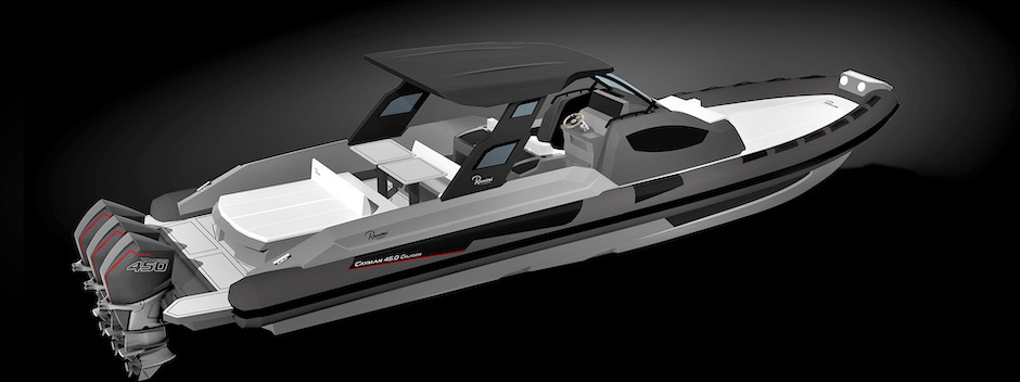 Ranieri Cayman 45.0 Cruiser - maxi rib visto da tre quarti di poppa.