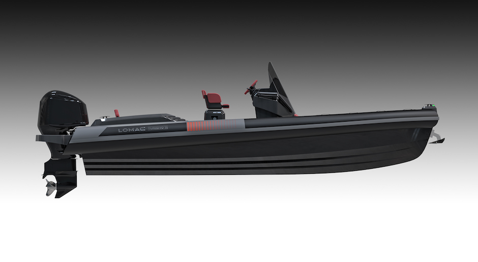 Lomac Turismo 7.0 gommone nero visto di profilo.