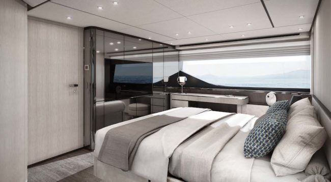 Ferretti 860 - Cabina armatoriale nel décor Contemporary.