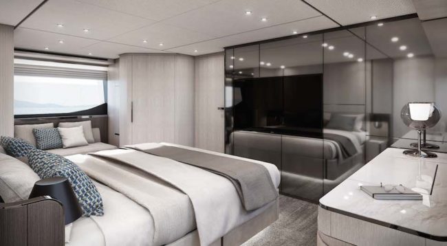 Ferretti 860 - Cabina armatoriale nel décor Contemporary.