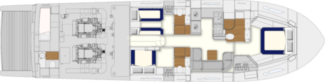 Itama 62RS - Layout con terza cabina a letti separati.