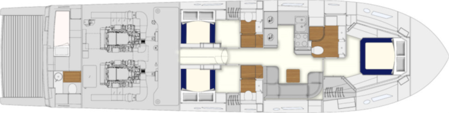 Itama 62RS - Layout con terza cabina con letto matrinoniale.