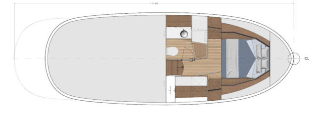 Apreamare Gozzo 35 Speedster, layout della cabina sottocoperta.