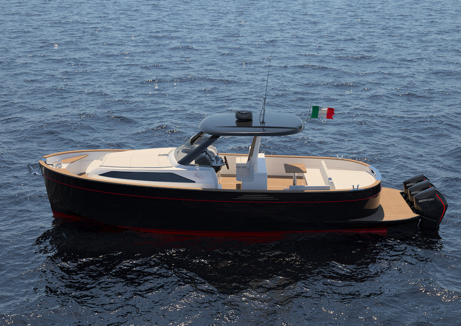 Apreamare Gozzo 35 Speedster, render con vista di profilo.