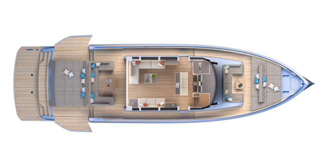 Pardo GT75, layout del ponte sottocoperta nella versione Galley-up.