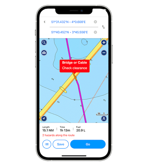 Garmin Auto Guidance+ per l'app Boating di Navionics.