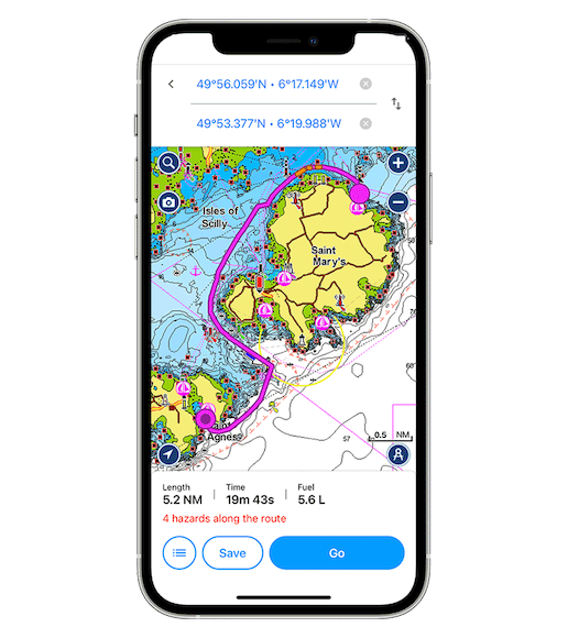 Garmin Auto Guidance+ per l'app Boating di Navionics.