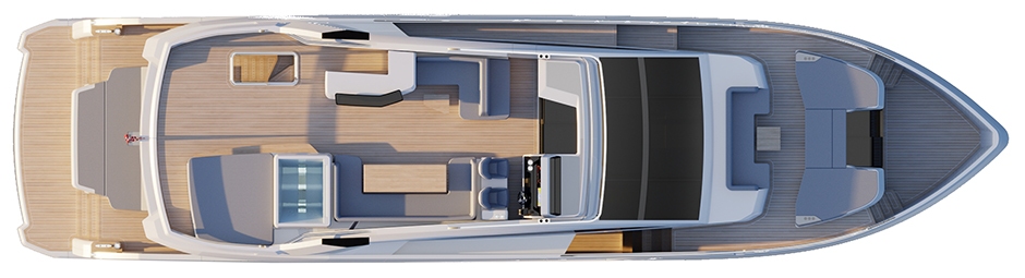 Pearl 82, layout del flying bridge.