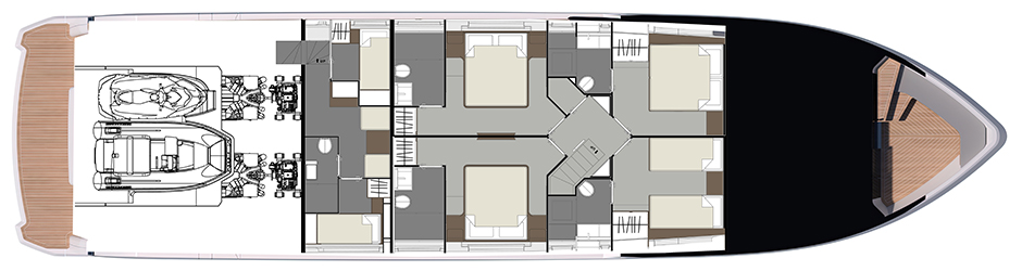 Pearl 82, layout del ponte sottocoperta.