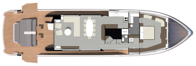 Pearl 82, layout del ponte principale nella versione Riviera.