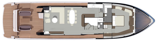 Pearl 82, layout del ponte principale nella versione Veranda.