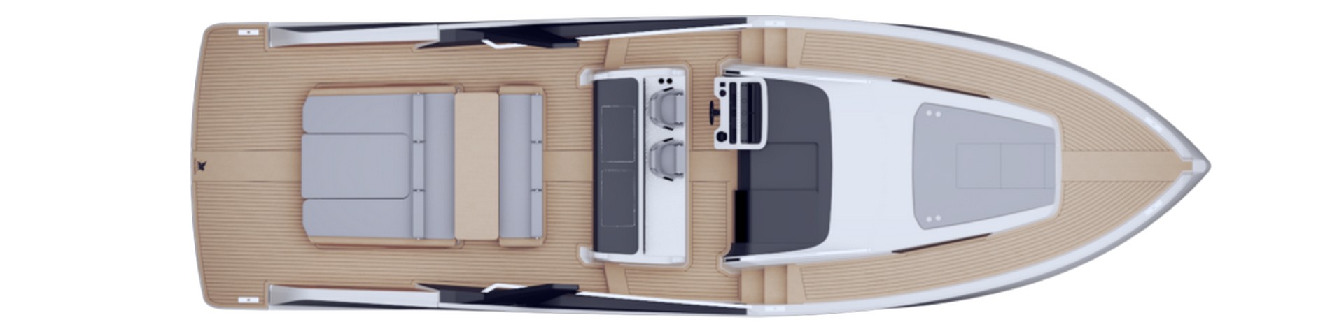 Render del layout di coperta dell'Italia Yacht IY 43 Veloce.