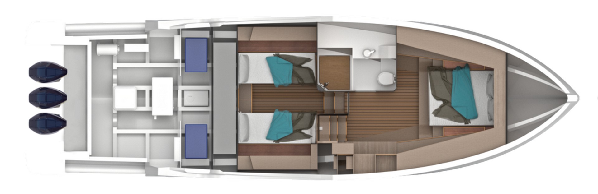 Render del ponte sottocoperta dell'Italia Yacht IY 43 Veloce.