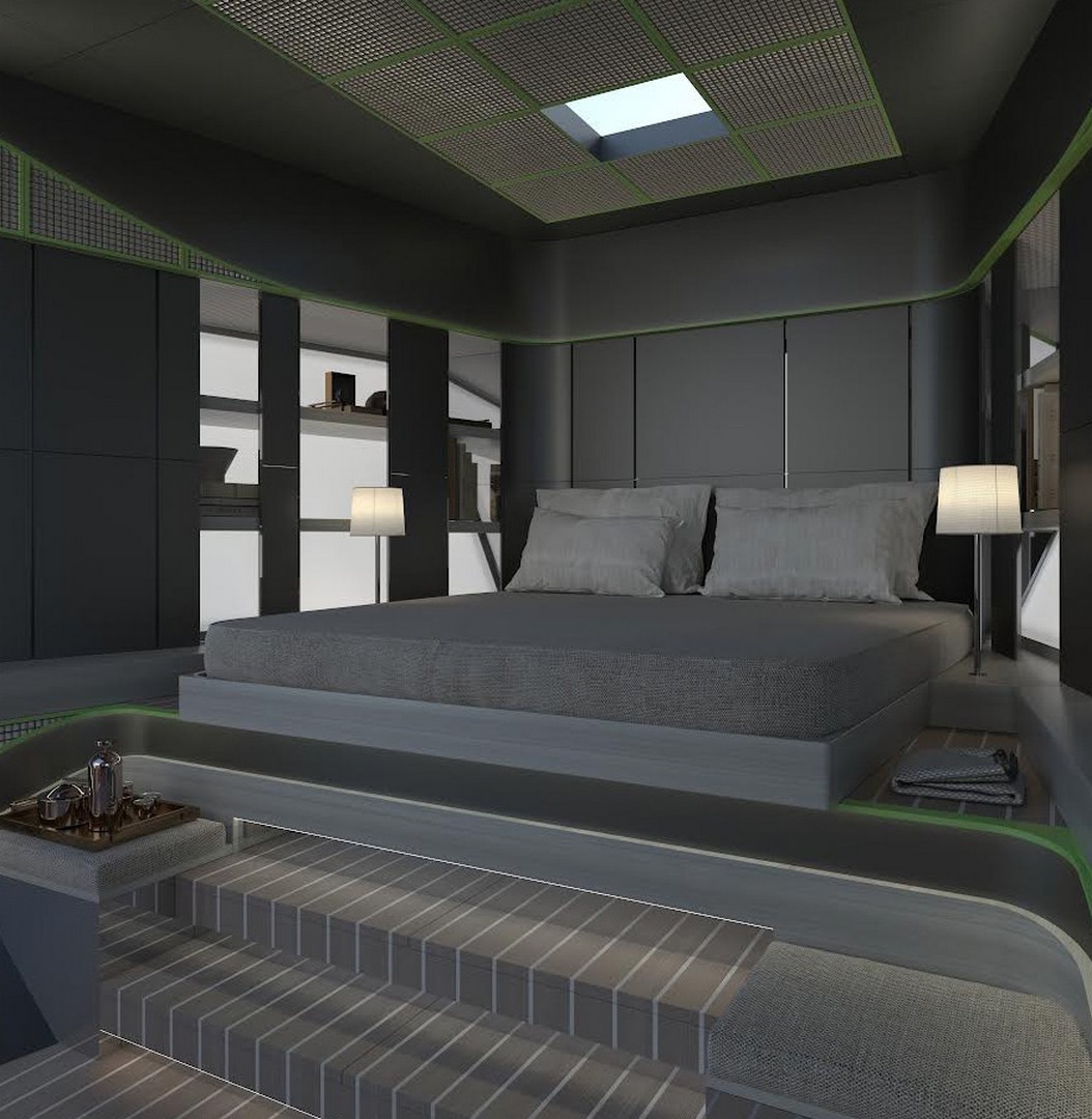 Render della cabina armatoriale dell'Italia Yacht IY 43 Veloce.