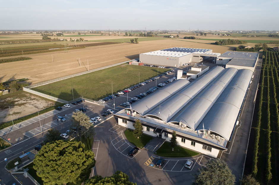 Vista aerea degli stabilimenti di Quick a Piangipane (Ravenna).