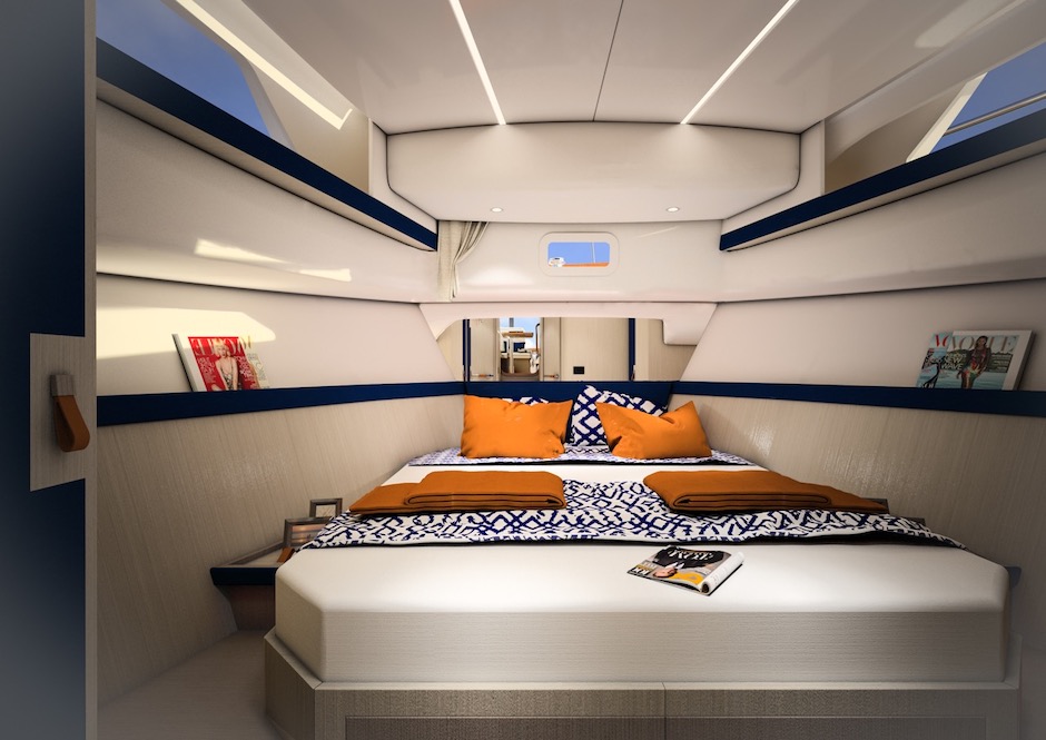 Apreamare Gozzo 35 Cabin, render cabina prodiera.