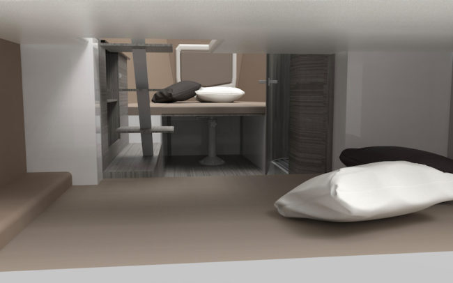 Ranieri Next 275 LX - Render Letto poppiero in cabina.