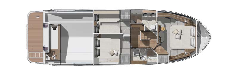 Prestige F4 - Layout sottocoperta.