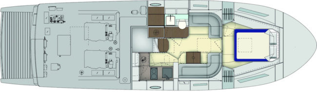 Itama 45RS - Layout sottocoperta con una cabina.