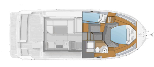 Layout ponte di coperte e sottocoperta del Beneteau Swift Trawler 37.