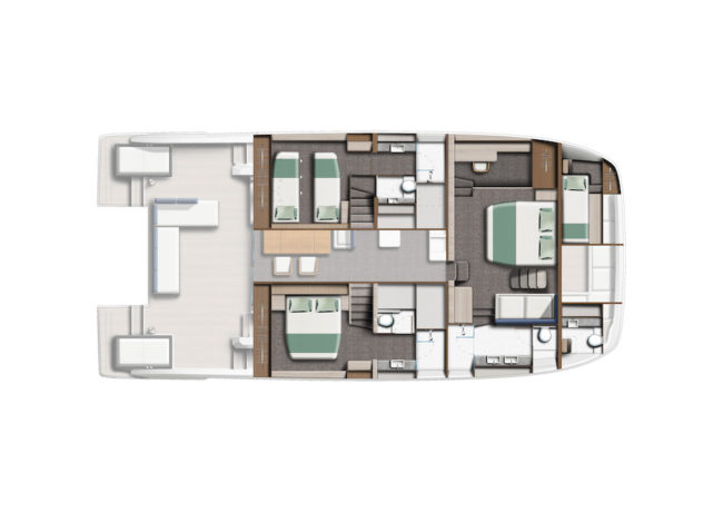 Layout sottocoperta con tre cabine.