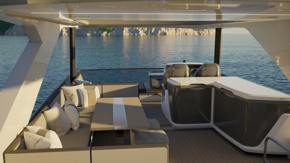 Vista di prua del flying bridge.