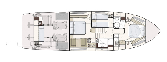 Ferretti 550 Layout sottocoperta con 2 bagni