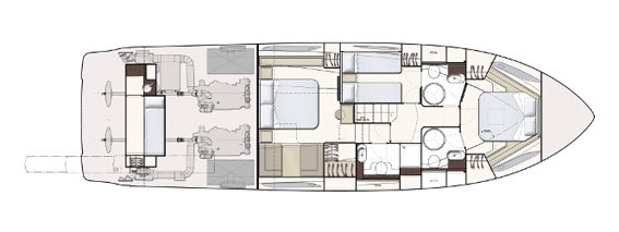Ferretti 550 Layout sottocoperta con 3 bagni