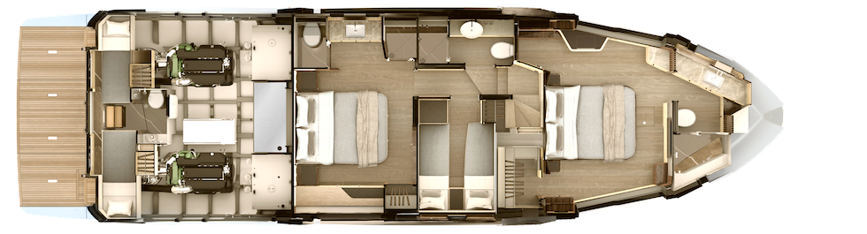 Test dell'Absolute 56 Fly - Layout del ponte sottocoperta.