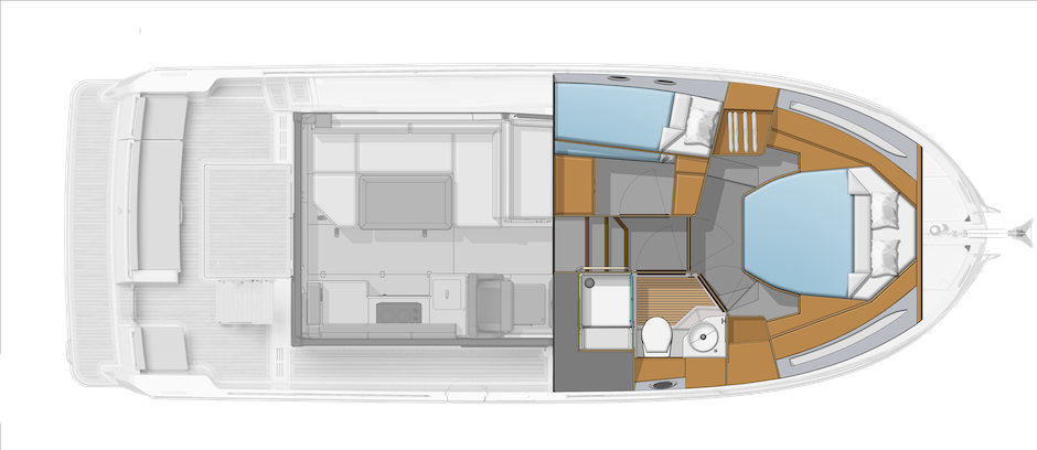Layout ponte di coperte e sottocoperta del Beneteau Swift Trawler 37.