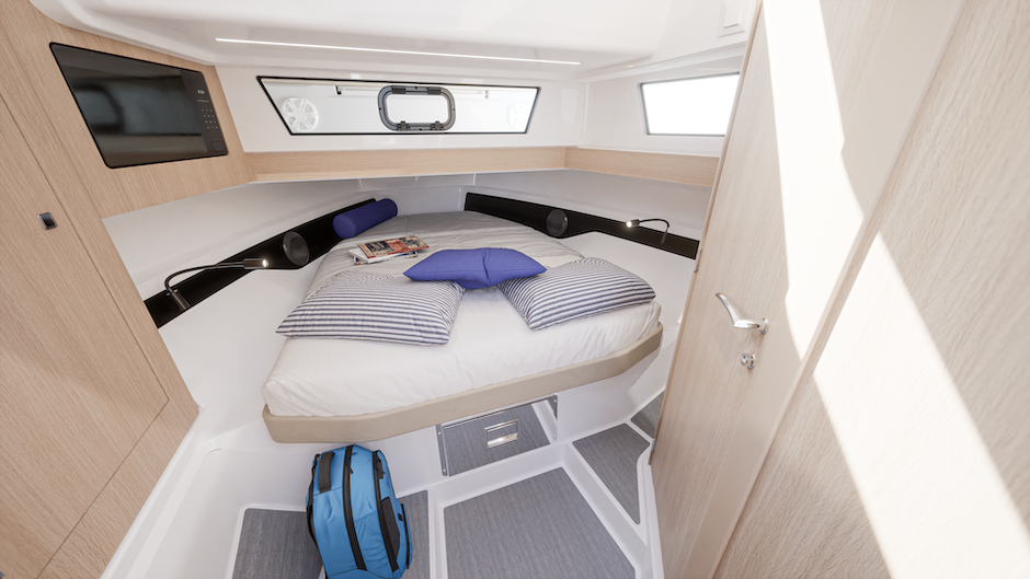 Cabina di prua dello Jeanneau EX 34.