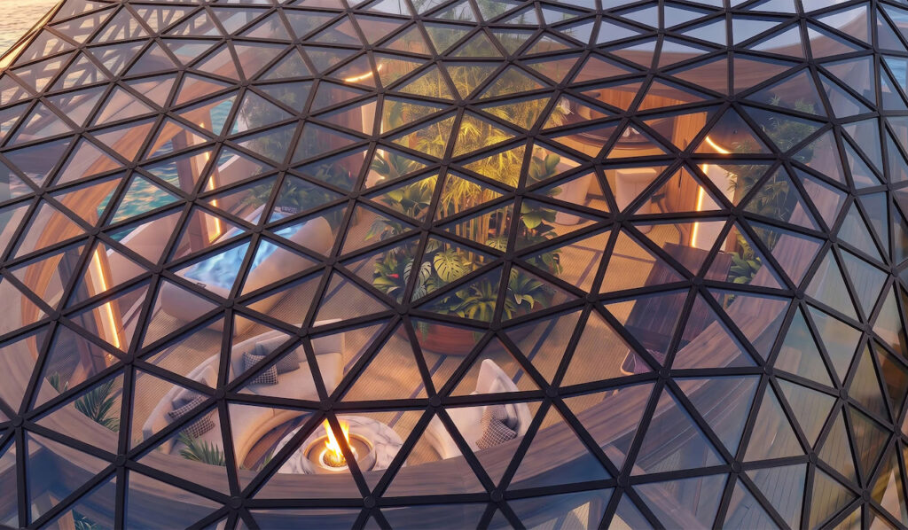Vista interna da sopra la Glass Dome del Benetti Clear Waves.